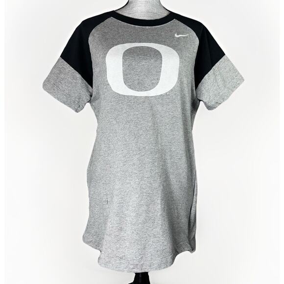 NIKE UofO Oregon Ducks Sz Medium Maternity Shirt Dress Short Gray Logo Side Zip - Picture 2 of 9
